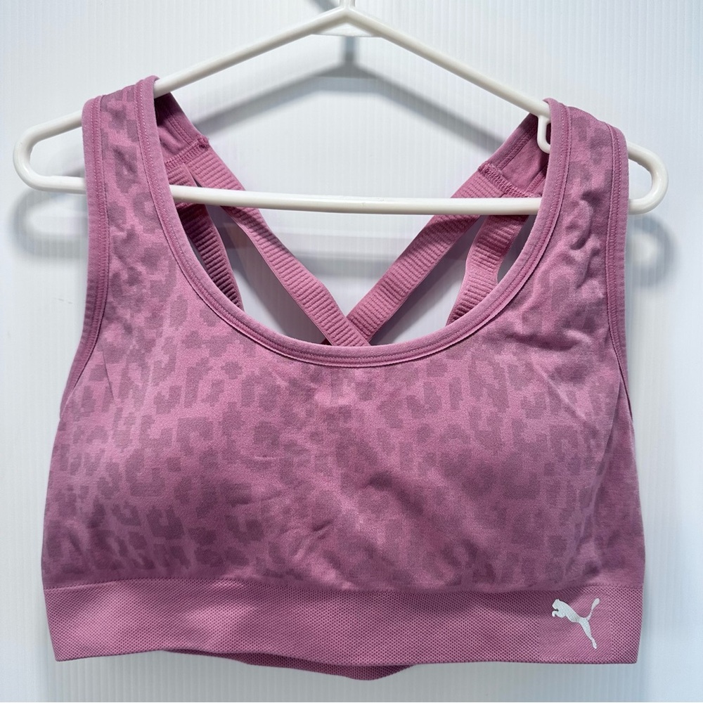 PUMA Racerback‎ Sports Bra Large Padded Pink Camo Like New